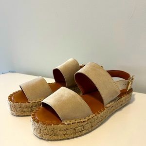 Like New ALOHAS Leather Double-Strap Espadrille Sandals  in Camel